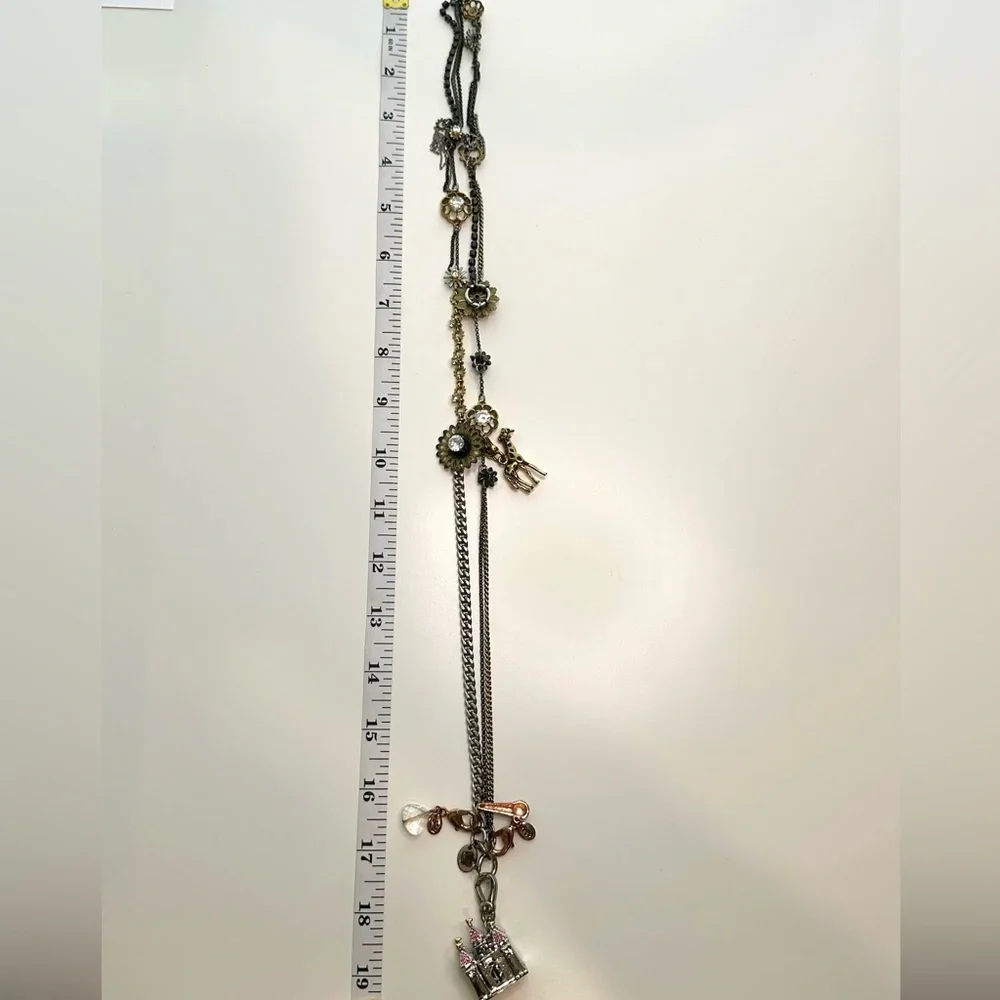 Juicy Couture Chunky Charm Silver Gold Black Tone Crystal Statement Necklace - Picture 16 of 16